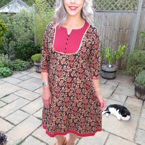 Vintage William Morris Liberty Style Print Indian Cotton Dress With Buttons and Sequin Trim image 7