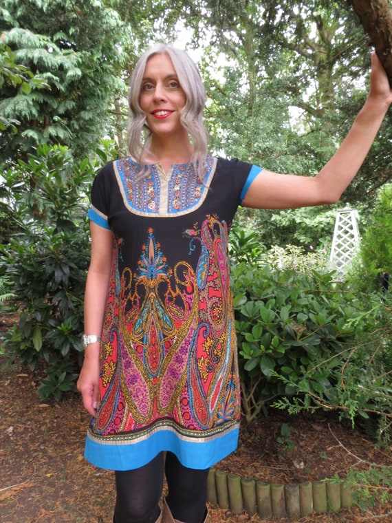 Vintage Indian Cotton Tunic Top Kurta Kaftan with… - image 10