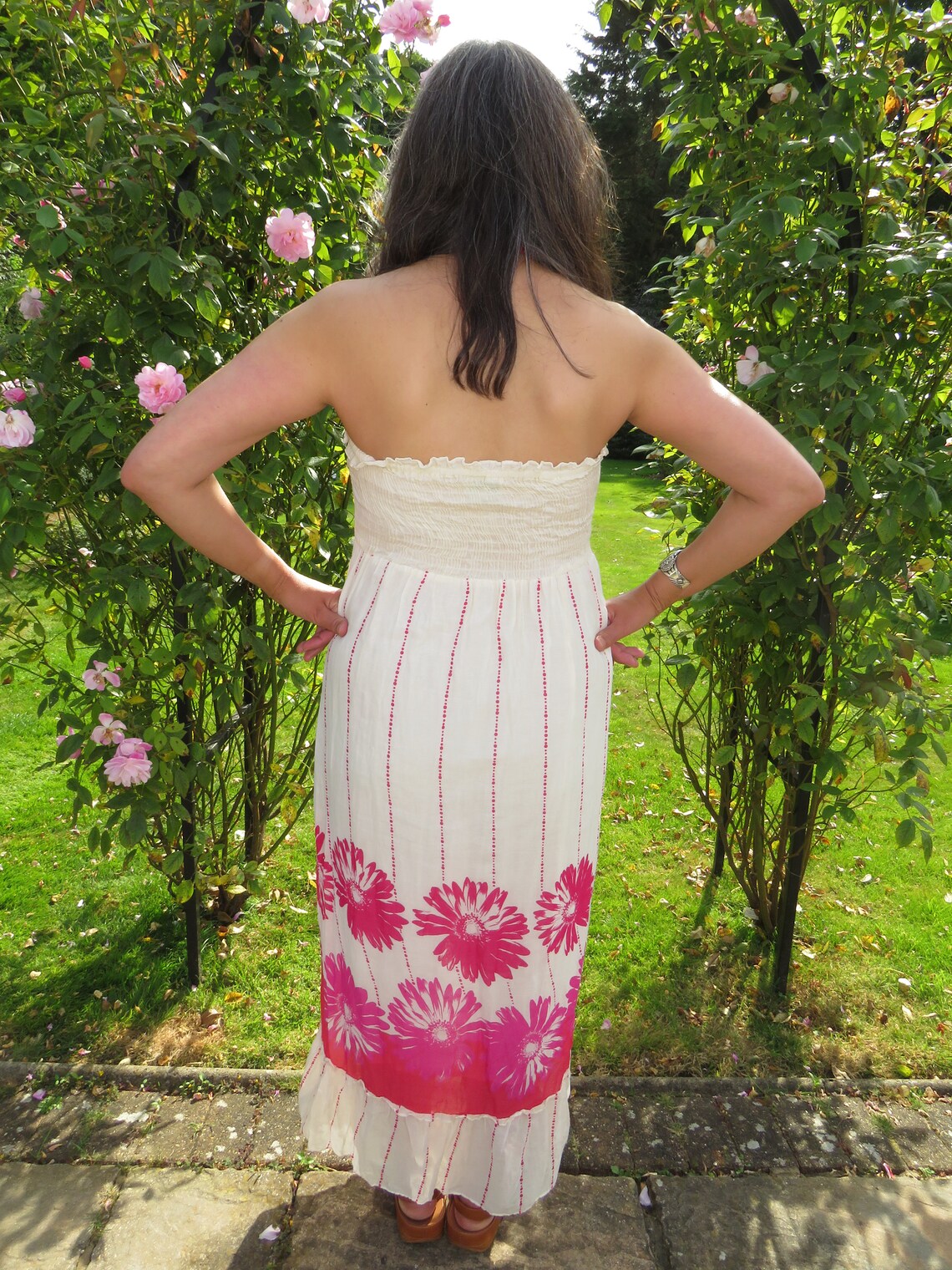 Vintage Cotton Gauze Maxi Sundress With Large Pink Floral Etsy