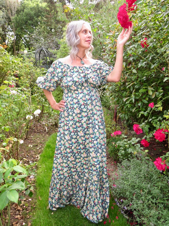Vintage 1970s EMCAR Floral Country Dancing Maxi Prairie Dress With 