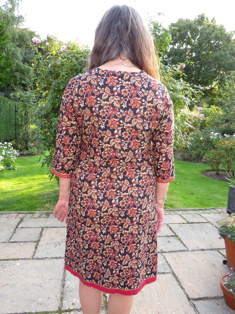 Vintage William Morris Liberty Style Print Indian Cotton Dress With Buttons and Sequin Trim image 8