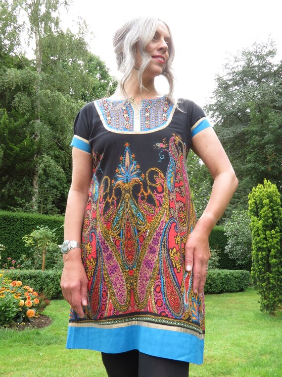 Vintage Indian Cotton Tunic Top Kurta Kaftan with… - image 3