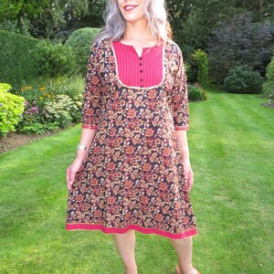 Vintage William Morris Liberty Style Print Indian Cotton Dress With Buttons and Sequin Trim image 5