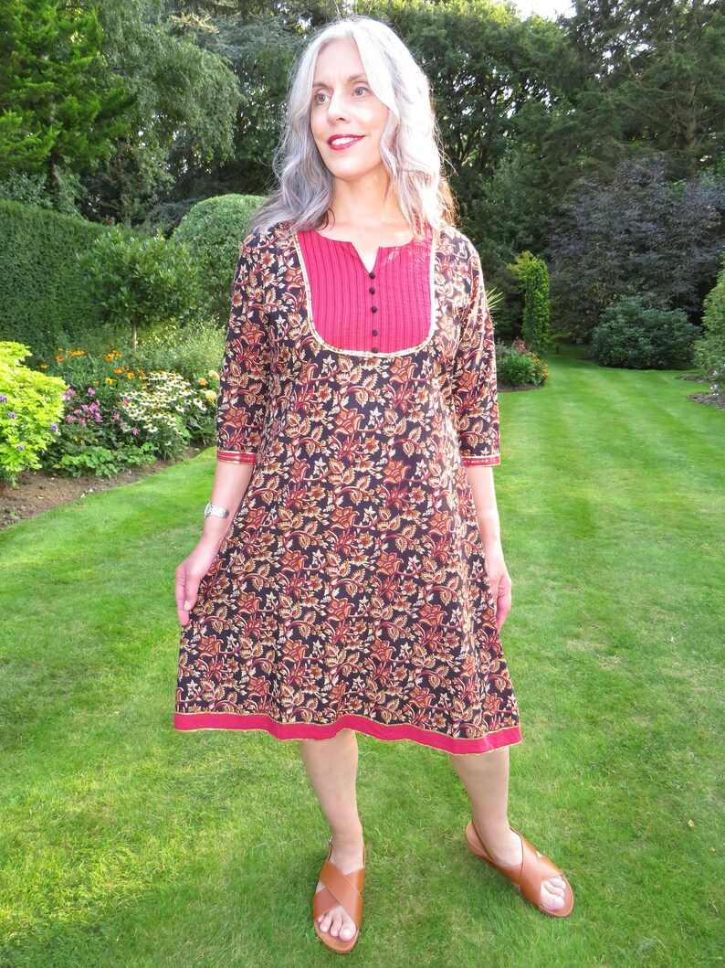 Vintage William Morris Liberty Style Print Indian Cotton Dress With Buttons and Sequin Trim image 5