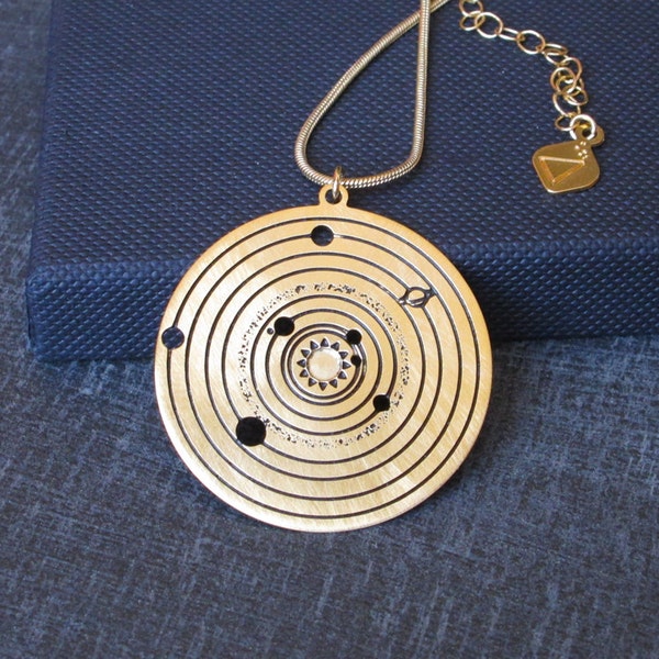 Solar system necklace - Planets - Astronomy pendant - Galaxy necklace - 24 karat gold plated