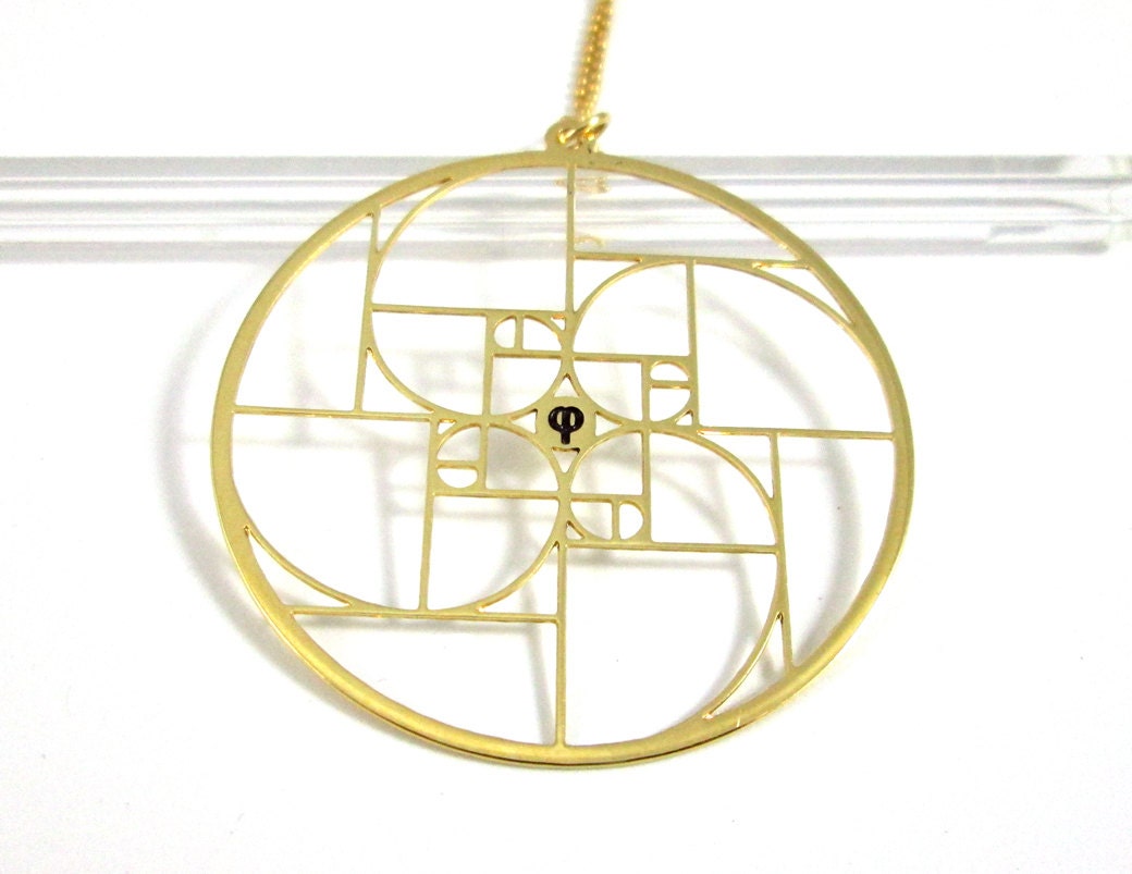 Unisex Stainless Steel Gold Plated Geometry Fibonacci Necklace Golden Ratio Pendant,Math Teacher Gift