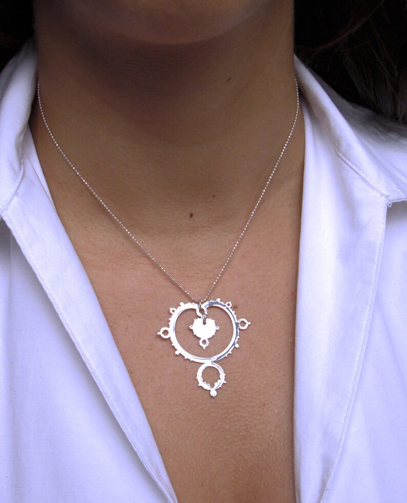 chandelier necklace silver Mandelbrot set \u2013 fractal \u2013 mathematics \u2013 science gift math