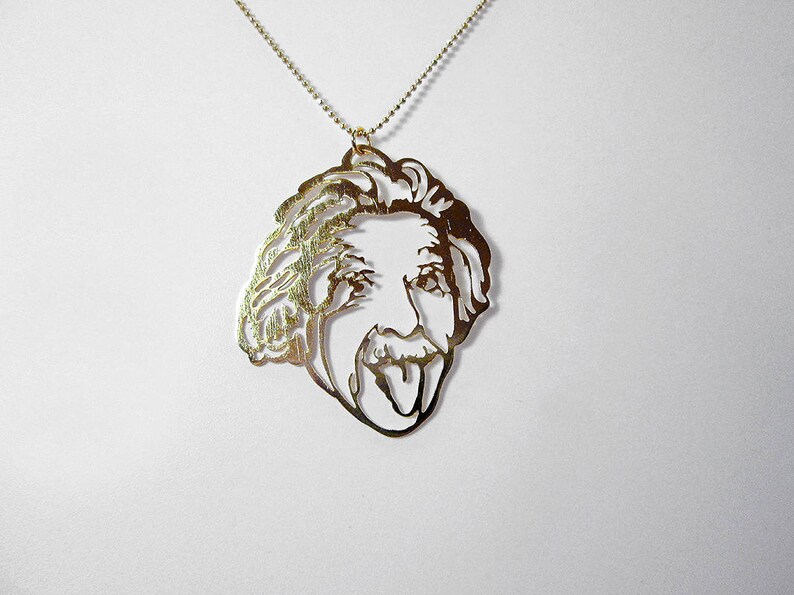 Science gift E=mc2 Geekery Einstein tongue gold necklace Physics graduation gift
