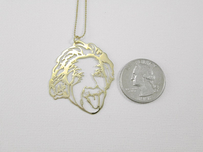 Science gift E=mc2 Geekery Einstein tongue gold necklace Physics graduation gift