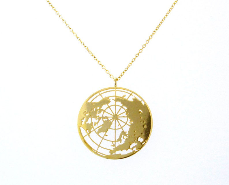 Gold Globe Necklace the World Pendant Earth 24 Karat Etsy