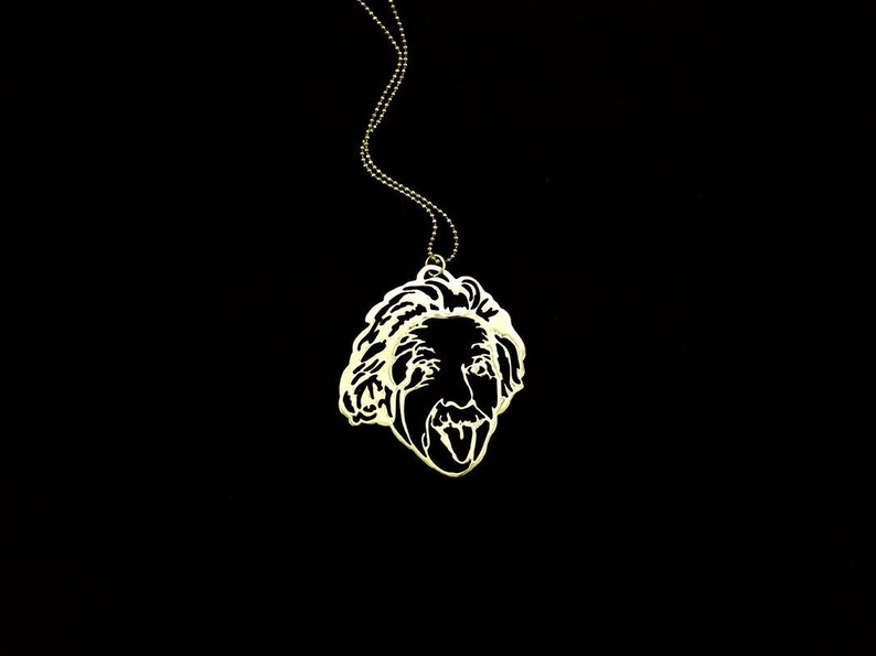 Science gift E=mc2 Geekery Einstein tongue gold necklace Physics graduation gift