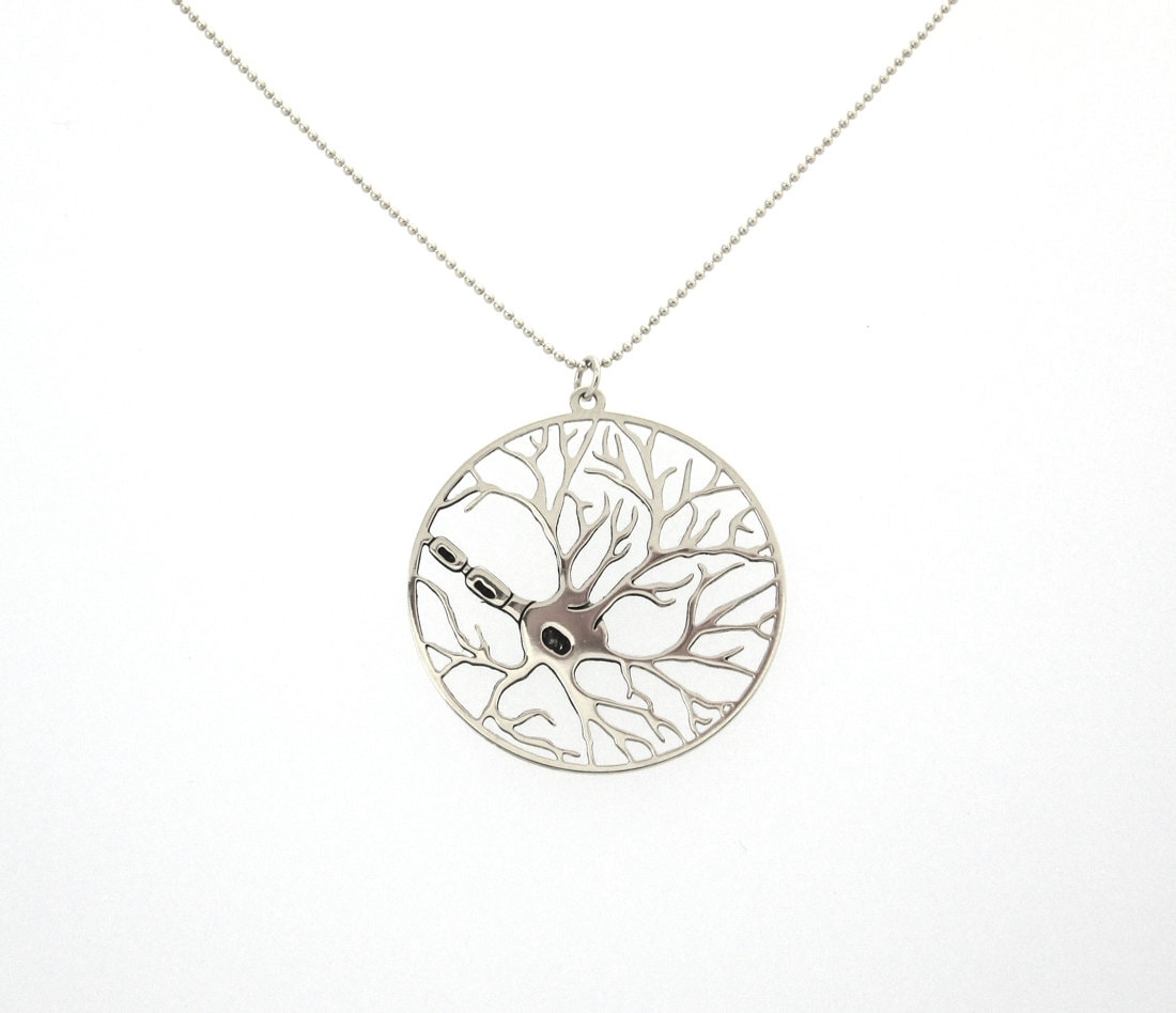Neuron necklace, biology pendant, silver science necklace