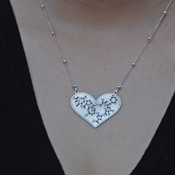 Oxytocine molecuul zilveren hart ketting doula cadeau Valentijnsdag nieuwe moeder - kleine versie liefde hormoon