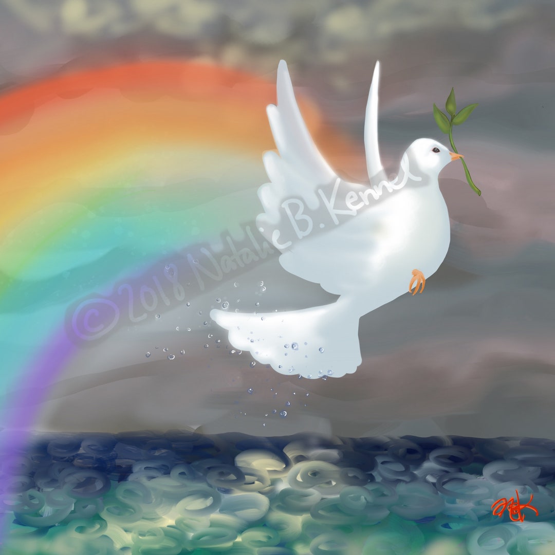 平和と希望の鳩 ノアの聖書物語 オリジナルアート ストック画像 虹の