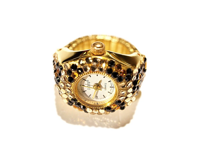 Cheetah Ring Watch with Crystals