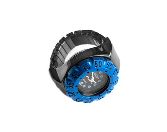 Lunar Diver Ring Watch in Chrome with Blue Bezel