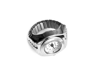 Stellar Silver Ring Watch with Round Dial