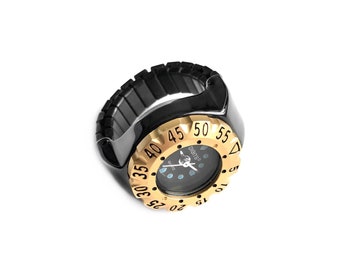 Lunar Diver Ring Watch in Chrome with Gold Bezel