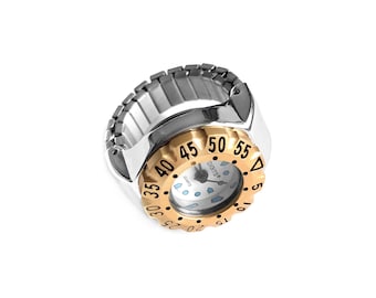 Silver Diver Ring Watch with Gold Bezel