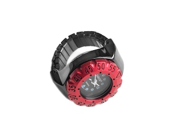 Lunar Diver Ring Watch in Chrome with Red Bezel