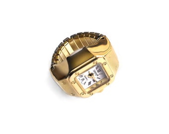 Stellar Gold Ring Watch with Square Dial