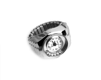 Stellar Silver Floating Crystals Ring Watch