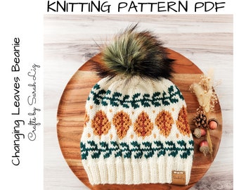 KNITTING PATTERN - Changing Leaves Beanie, Fair Isle Hat Pattern, Women's Knit Hat Pattern, Autumn Beanie, Fall Hat Knitting Pattern