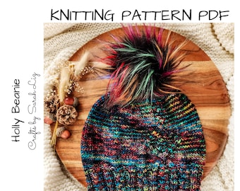 KNITTING PATTERN - Holly Beanie, Cable Knit Hat Pattern, Women's Knit Hat Pattern, Cable Knitting Pattern, Knit Beanie Pattern