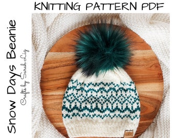 KNITTING PATTERN - Snow Days Beanie, Fair Isle Hat Pattern, Women's Knit Hat Pattern, Knit Baby Hat, Baby Knitting Pattern, Baby Hat Pattern