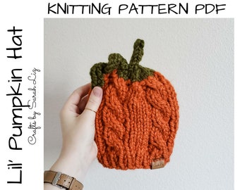 KNITTING PATTERN- Lil' Pumpkin Hat, Cable Knit Hat Pattern, Baby Beanie Pattern, Pumpkin Hat Pattern, Baby Knitting Pattern, Beanie Pattern