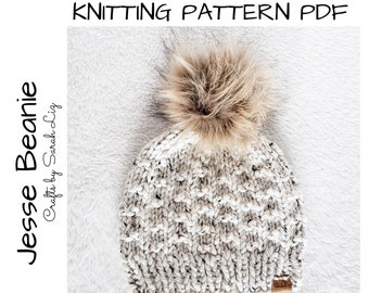 KNITTING PATTERN - Jesse Beanie, Beanie Knitting Pattern, Hat Knitting Pattern, Beanie Pattern, Baby Knitting Pattern, Baby Hat Pattern