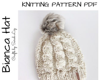 KNITTING PATTERN - Bianca Hat, Cable Knit Hat, Cable Hat Pattern, Knit Women's Hat, Knit Baby Hat, Baby Knitting Pattern, Baby Hat Pattern