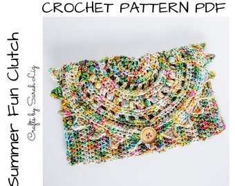 PATRÓN DE GANCHILLO - Clutch divertido de verano, Patrón de bolso de crochet, Patrón de embrague de crochet, Patrón de accesorios de crochet, Patrón de crochet para mujeres