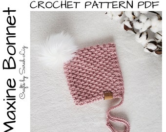 CROCHET PATTERN -Maxine Bonnet, Crochet Bonnet Pattern, Crochet Pattern for Babies, Crochet Baby Bonnet, Baby Bonnet Pattern, Crochet Bonnet