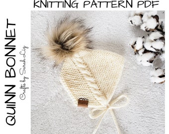 KNITTING PATTERN- Quinn Bonnet, Cable Knit Bonnet Pattern, Baby Bonnet Pattern, Knit Baby Bonnet, Baby Knitting Pattern, Knit Bonnet Pattern