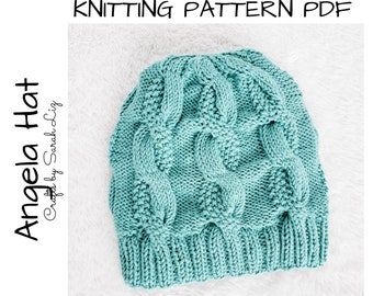 KNITTING PATTERN - Angela Hat, Cable Knit Hat Pattern, Women's Knit Hat Pattern, Knit Baby Hat, Baby Knitting Pattern, Baby Hat Pattern