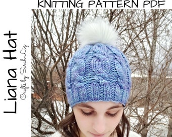 KNITTING PATTERN - Liana Hat, Cable Knit Hat Pattern, Women's Knit Hat Pattern, Knit Baby Hat, Baby Knitting Pattern, Baby Hat Pattern