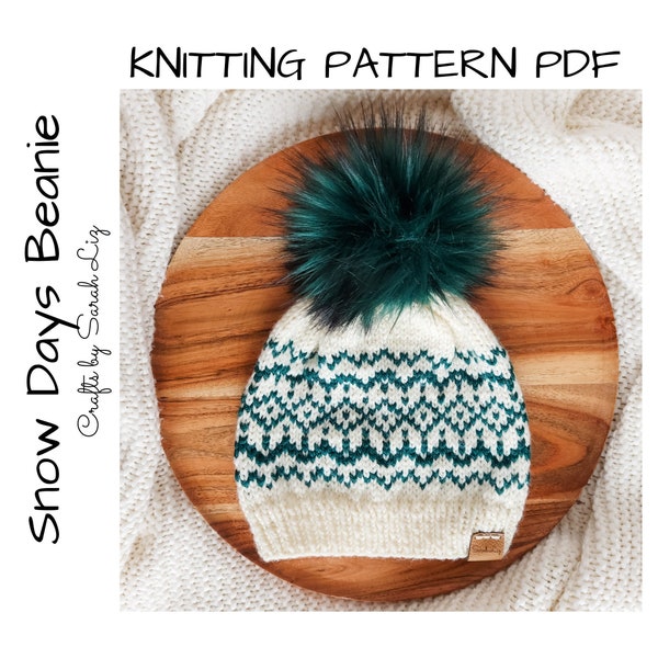 KNITTING PATTERN - Snow Days Beanie, Fair Isle Hat Pattern, Women's Knit Hat Pattern, Knit Baby Hat, Baby Knitting Pattern, Baby Hat Pattern