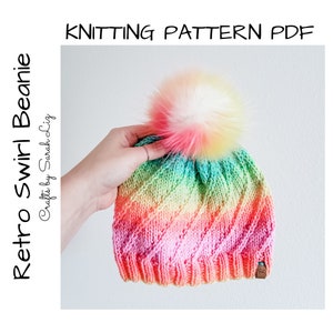 KNITTING PATTERN - Retro Swirl Beanie, Baby Beanie Pattern, Beanie Knitting Pattern, Baby Knitting Pattern, Baby Hat Pattern, Baby Knit Hat