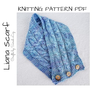 KNITTING PATTERN - Liana Scarf, Cable Knit Scarf Pattern, Women&#39;s Scarf Pattern, Knit Scarf Pattern, Knitting Pattern Women, Cable Scarf
