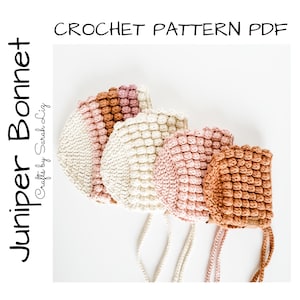 Könnte beinhalten: Vier gehäkelte Mützen in verschiedenen Schattierungen von Rosa, Braun und Weiß. Die Mützen sind mit einem strukturierten Stich gearbeitet und haben ein schlichtes, elegantes Design.  Häkelanleitung PDF.