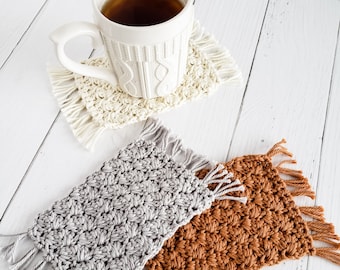 Crochet Mug Rug, Crochet Coaster, Boho Coaster, Mug Rug With Fringe, Cobblestone Mug Rug, Coffee Lover Gift, Mother's Day Gift, Gift Women