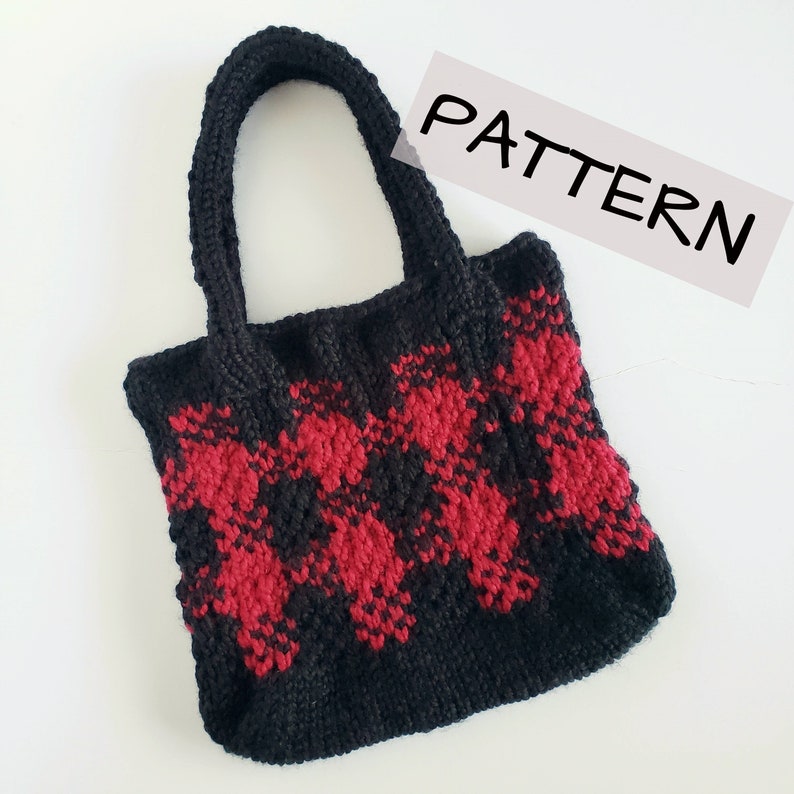 KNITTING PATTERN Piper Tote Bag, Plaid Tote Bag Pattern, Tote Bag Knitting Pattern, Plaid Knitting Pattern, Plaid Bag Knitting Pattern image 2