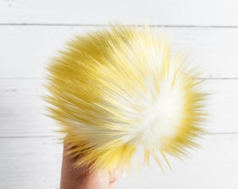 Dandelion, Faux Fur Pom, Yellow Faux Fur Pom, Pom for Hats, Handmade Fur Pom, Poms for Beanies, Poms for Knit Hats, Poms for Crochet Hats