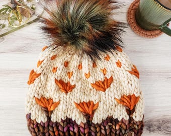 Women's Autumn Dandelion Hat, Women's Knit Hat, Cozy Knit Hat, Wool Knit Hat, Women's Beanie, Women's Hat, Gift Women, Women's Knit Beanie