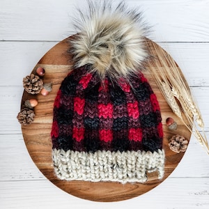 Cappello scozzese da donna, Cappello natalizio, Cappello lavorato a maglia grosso, Berretto invernale, Berretto da donna, Donna regalo, Cappello scozzese di bufalo, Berretto scozzese, Berretto autunnale