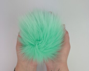 Mint Faux Fur Pom, Brown Faux Fur Pom, Pom for Hats, Handmade Fur Pom, Poms for Beanies, Poms for Knit Hats, Poms for Crochet, Aqua Fur Pom