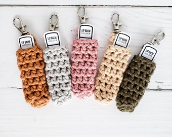 Lip Balm Holder, Crochet Lip Balm Holder, Stocking Stuffer Gift, Lip Balm Keychain, Crochet Keychain, Lip Balm Holder With Clip, Party Favor