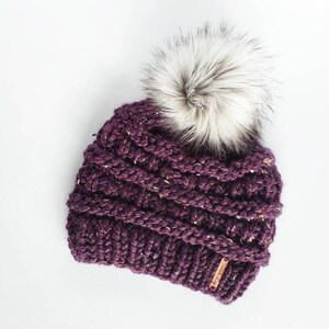 Women's Knit Hat, Chunky Knit Hat, Winter Knit Hat, Furry Pom Pom Hat, Snowboarding Hat, Knit Winter Beanie, Women's Beanie, Gift Women image 7