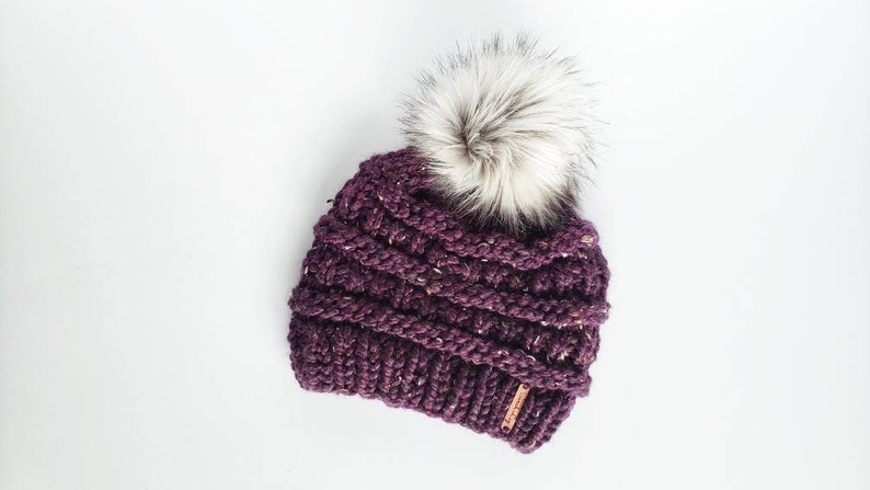Women's Knit Hat, Chunky Knit Hat, Winter Knit Hat, Furry Pom Pom Hat, Snowboarding Hat, Knit Winter Beanie, Women's Beanie, Gift Women image 7